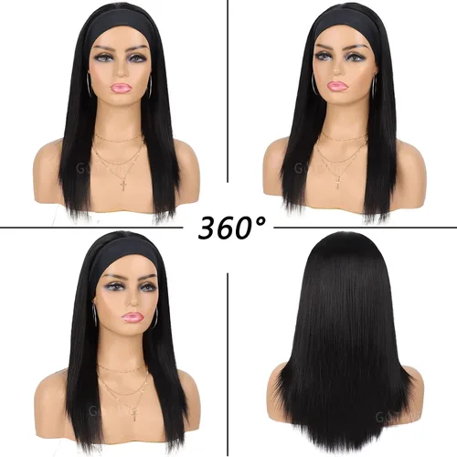 Miniatura 4 de G&T - Peluca de diadema sintética para mujer, color negro, lacio, sin pegamento, resistente al calor, aspecto natural para uso diario en fiestas