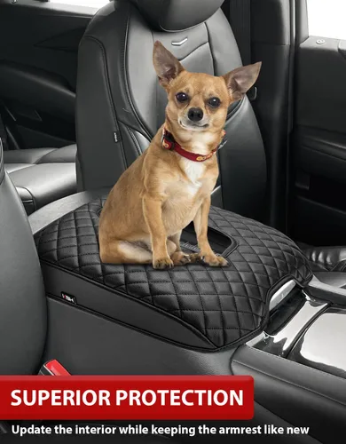Miniatura 3 de KBH Funda para reposabrazos de consola central para Cadillac Escalade 2015-2020, borde de cuero de vinilo, protector de cojín de consola central