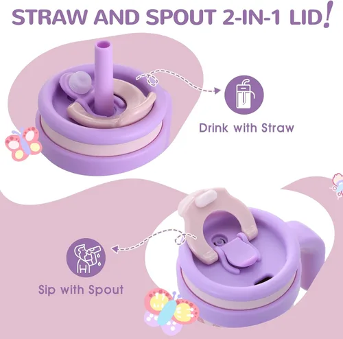 Miniatura 8 de KXIAOCHEN Vaso para niños de 14 onzas con asa para evitar derrames, vaso aislado reutilizable de acero inoxidable para niños pequeños, mantiene