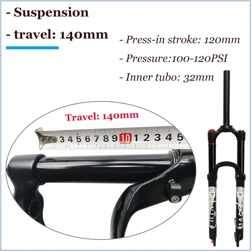 Miniatura 3 de Bicicleta de montaña suspensión neumática horquilla delantera 26 27.5 29 pulgadas 5.512 in rebote de viaje ajuste horquillas QR 0.354 in negro