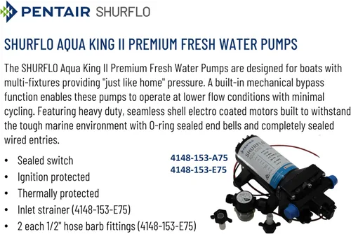 Miniatura 2 de PENTAIR SHURFLO 4148-153-E75 Aqua King II Bomba de agua dulce prémium 4.0, bomba de agua marina de 12 VCC, bomba de demanda de 4.0 GPM, apagado