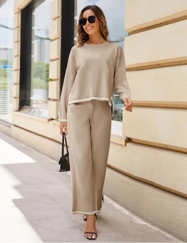 Miniatura 4 de Himosyber Conjunto de suéter de 2 piezas para mujer, sudadera de punto sin botones y pantalones deportivos