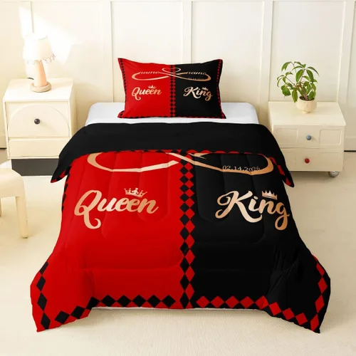 Miniatura 32 de Juego de edredón de San Valentín para parejas, juegos de ropa de cama rojo y blanco para niños, niñas, adolescentes, con texto en inglés "I Love