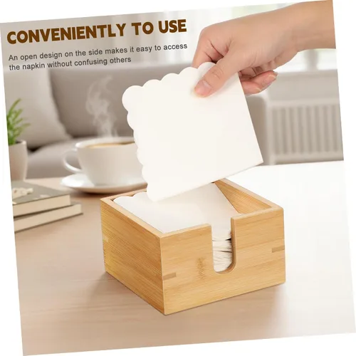 Miniatura 3 de Alipis Servilletero de bambú para mesa de comedor y cocina, dispensador de pañuelos de madera plano