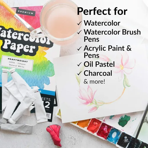 Miniatura 2 de Bloc de papel de acuarela, paquete de 2, papel pesado blanco prensado en frío de 140 libras para pintura de acuarela, marcadores y bolígrafos, 9 x