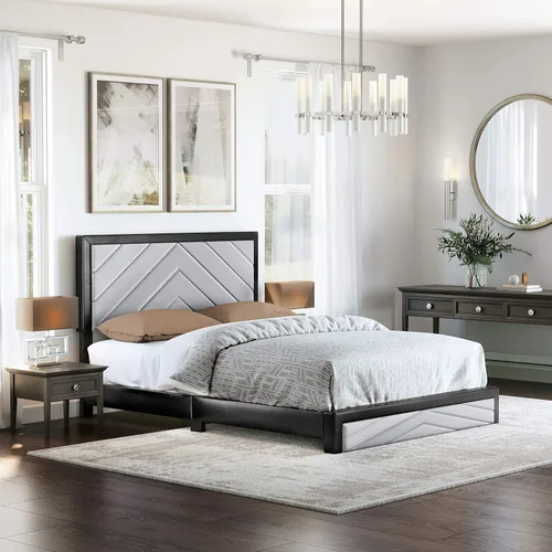 Miniatura 16 de Boyd Sleep Beaumont - Cama de plataforma tapizada con cabecero, base de colchón con 14 soportes de listones de madera, no requiere somier, piel