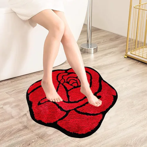 Miniatura 2 de LEVINIS Alfombras de baño con rosas rojas para baño, antideslizante, absorbente, alfombra de baño, alfombra de baño, alfombra de área floral suave