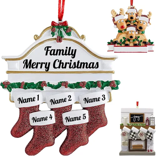 Miniatura 13 de Adornos de Navidad personalizados 2025, repisa de chimenea, familia de 2/3/4/5/6 nombres de miembros de la familia Joy para decoraciones de árbol