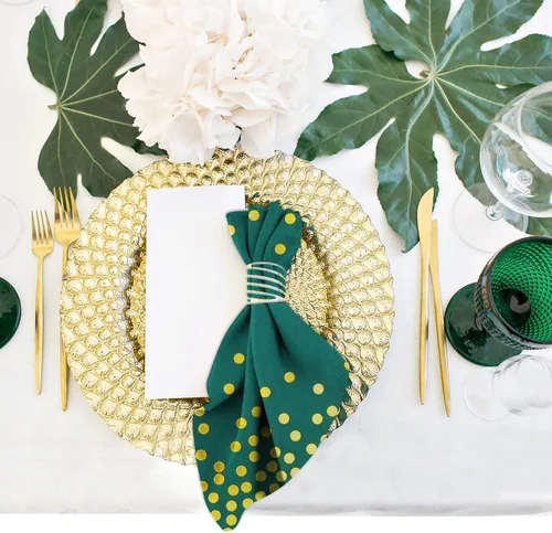 Miniatura 5 de Paquete de 100 servilletas desechables de cóctel verdes, servilletas de papel verde y dorado para boda, cumpleaños, aniversario, graduación