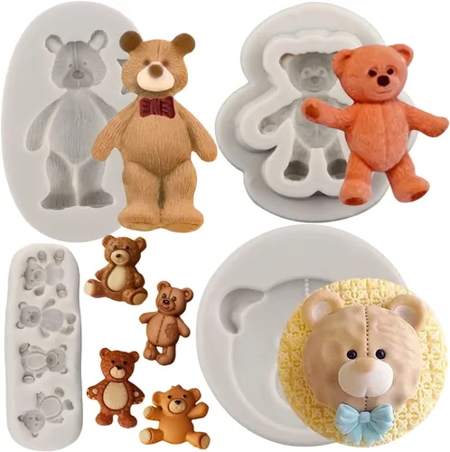 Moldes de silicona para fondant de oso para decoración de pasteles de oso de peluche, decoración de cupcakes, pasta de goma de mascar de azúcar,