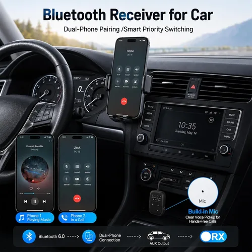 Miniatura 7 de 2026 Pro Bluetooth 6.0 Audio Transmitter Receiver Bluetooth Adapter for TV/Airplane/Gym/Car/Home Stereo to Wireless Headphones,Stable Connection