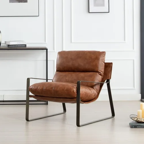 Miniatura 14 de HEAH-YO Juego de 1 silla moderna de piel sintética con cojín extraíble y marco de metal sólido, cómoda silla de lectura para dormitorio, color negro