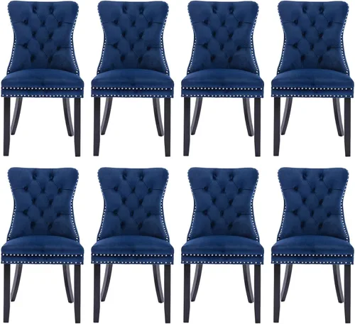 Miniatura 50 de Juego de 2 sillas de comedor tapizadas de terciopelo, sillas laterales de cocina de estilo moderno con ribete de cabeza de clavo y patas de madera
