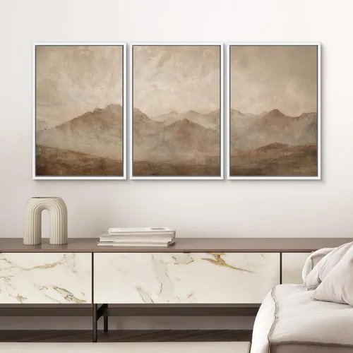 Miniatura 112 de SIGNWIN Lienzo enmarcado para pared, arte con pinceladas de flujo neutro en tonos beige abstractos, ilustraciones, arte moderno, decorativo