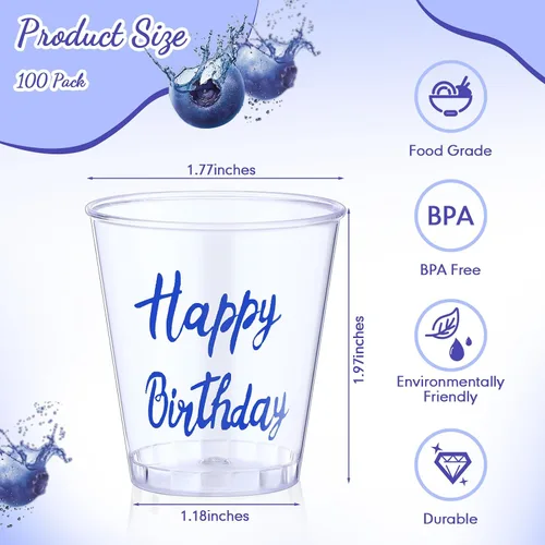 Miniatura 2 de Lallisa 100 vasos de chupito desechables de plástico de feliz cumpleaños, 2 onzas, vaso de chupito de cumpleaños, degustación de bebidas