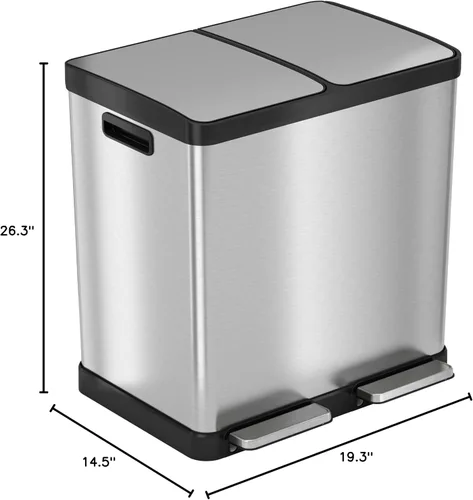 Miniatura 9 de iTouchless - Cubo de basura de cocina de 60 litros / 16 galones con doble compartimento y contenedor para reciclaje, filtro de olores, cierre suave