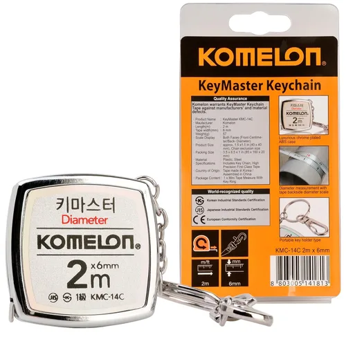 Komelon KMC-14C Keymaster - Cinta métrica métrica de 6.6 ft de diámetro, llavero de bolsillo, mini llavero con revestimiento de cromo, herramienta
