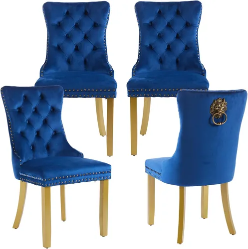 Miniatura 28 de LKTART Juego de 2 sillas de comedor de terciopelo, sillas de comedor copetudas con ribete de anillo de clavo, silla de comedor tapizada con patas