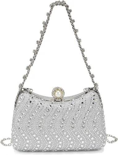 Miniatura 10 de Bolso de noche para mujer, bolso de mano con diamantes de imitación, brillante para fiesta, bolso de hombro, bolsa de boda con cadena