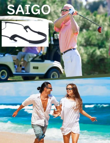 Miniatura 5 de SAIGO Correa antideslizante de silicona para gafas, retenedores de gafas deportivos, elástico, suave, para hombres y mujeres, 2 unidades, negro, 9.8