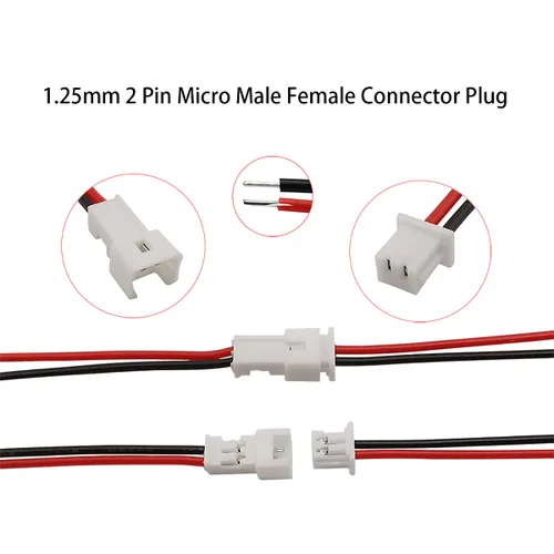 Miniatura 3 de 40 piezas (20 pares) de 0.049 in 2 pines mini micro macho y hembra de cable de conexión con conector de terminal rojo negro cable de 3.937 in
