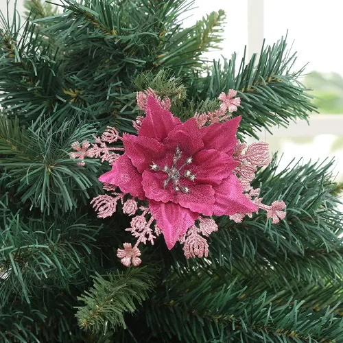 Miniatura 2 de Paquete de 12 flores artificiales de Pascua para decoración de árbol de Navidad, guirnalda de coronas, material para boda, fiesta de Año Nuevo, Rosa