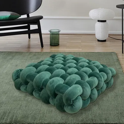 Miniatura 8 de Almohada decorativa cuadrada con nudo de 13 pulgadas, almohada anudada de terciopelo negro, almohada de piso de 8 bolas para sala de estar, ventana