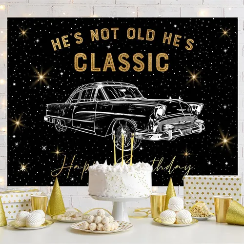 Miniatura 2 de Telón de fondo retro para automóvil de 5 x 3 pies para fiesta de cumpleaños, Hes Not Old Hes Classic 1950, auto clásico divertido y clásico
