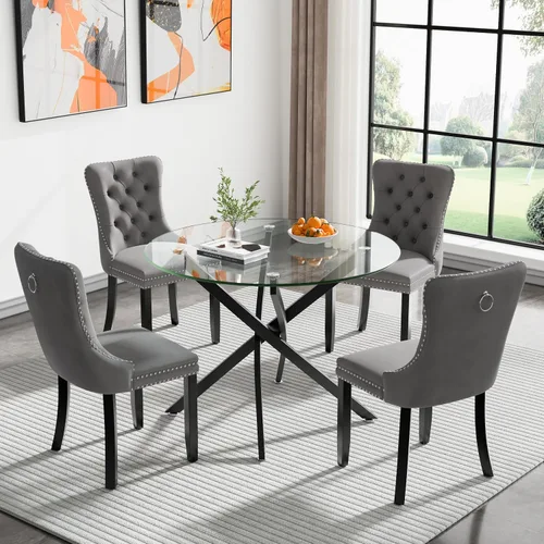 Miniatura 61 de Juego de 4 mesas de comedor de cristal para 4, juego de 4 mesas y sillas de cocina modernas, juego de mesa de comedor de cocina de 5 piezas con mesa