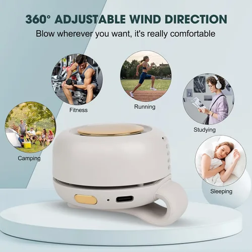 Miniatura 7 de Mini ventilador silencioso portátil sin aspas, ventilador de clip pequeño, ventiladores de clip de 3 velocidades para exteriores, viajes y oficina