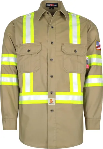 Miniatura 11 de BOCOMAL Camisas FR de alta visibilidad con botones de 7.5 onzas ANSI/ISEA tipo O Class1 resistente al fuego Hi Vis Refective Safety Jacket Azul