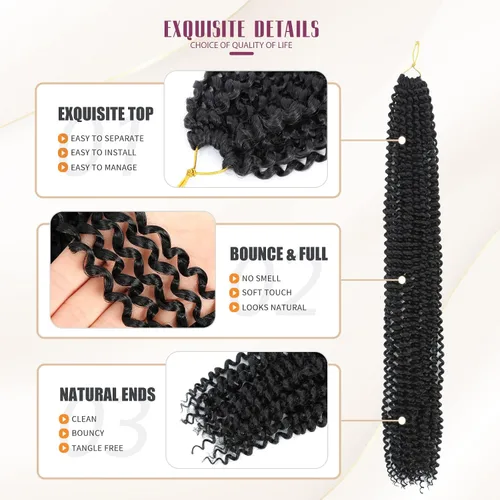 Miniatura 4 de Dansama - 7 paquetes de extensiones de cabello trenzado ondulado Passion Twist, extensiones de cabello de trenzas con ganchillo estilo mariposa, #1B