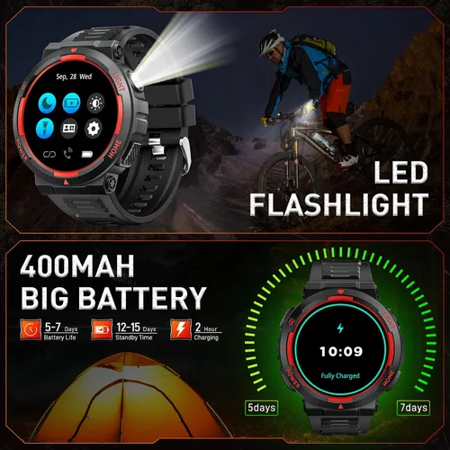 Miniatura 3 de Relojes inteligentes militares para hombres (respuesta/hacer llamadas) con linterna LED 3ATM resistente al agua reloj inteligente con más de 100