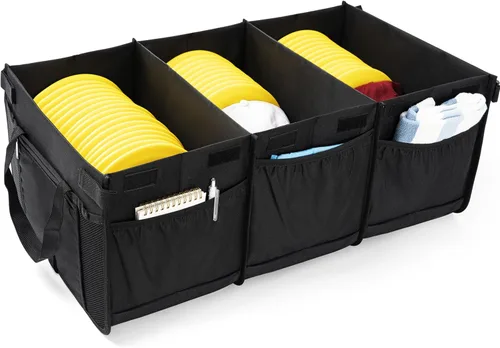 Bolsa de almacenamiento de disco de golf duradera de gran capacidad con divisores y múltiples bolsillos laterales, color negro
