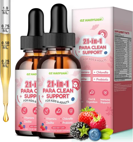 Gotas de limpieza intestinal 21 en 1 - Ajenjo, nogal negro, zeolita, clorella, probióticos 10B y clavo de olor, apoya la desintoxicación líquida de