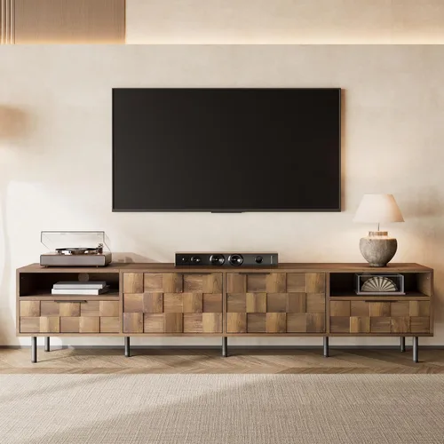 Miniatura 18 de Soporte de TV moderno de 70.8 pulgadas para televisores de hasta 80 pulgadas, centro de entretenimiento con 3 cajones y 2 gabinetes, diseño
