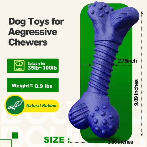 Miniatura 3 de Juguetes para perros para masticadores agresivos, juguetes masticables indestructibles para perros medianos y grandes, huesos de perro de goma Azul