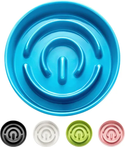 Miniatura 12 de Cuencos de cerámica para perros de alimentación lenta, 2.0 tazas de comedero lento para perros medianos y grandes, cuenco de laberinto de Blanco