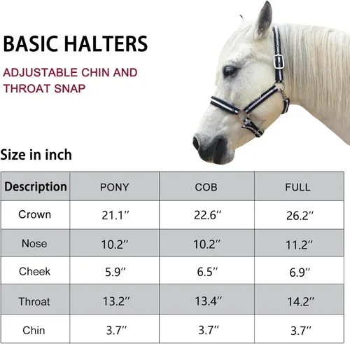 Miniatura 7 de Cabestros ajustables para caballos, correas y accesorios de nailon resistente, acolchados con espuma antirozaduras acolchada en la corona y la nariz