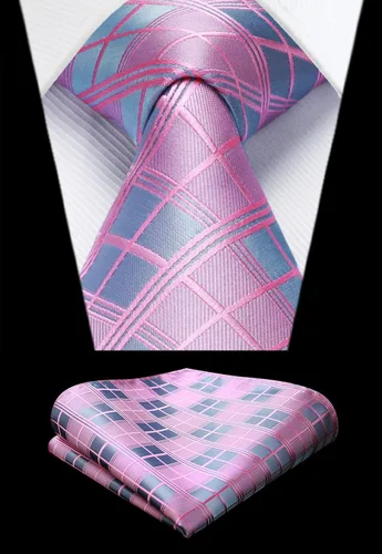 Miniatura 233 de HISDERN Conjunto de corbata a cuadros a cuadros pañuelo tejido clásico formal para hombre corbata y bolsillo cuadrado