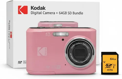 Kodak PIXPRO FZ45 Friendly Zoom 16MP 1080p Cámara digital Full HD (Pastel Pink) Paquete con tarjeta de memoria (2 artículos)