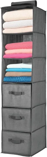 Miniatura 7 de mDesign Organizador de almacenamiento largo y suave para colgar sobre el armario, con 3 estantes y 3 cajones para ropa, leggings, lencería