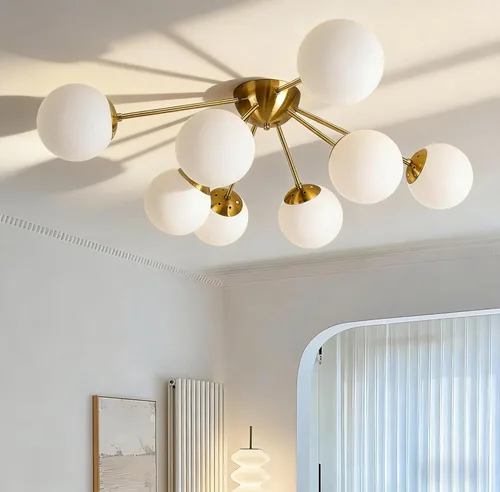 Miniatura 14 de Lámpara de techo semiempotrada con globo dorado, moderna de mediados de siglo, lámpara de techo con globo para pasillo, sala de estar, cocina, Latón