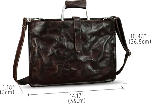 Miniatura 5 de Maletín delgado de cuero genuino para hombres y mujeres, bolso bandolera vintage para computadora portátil de negocios