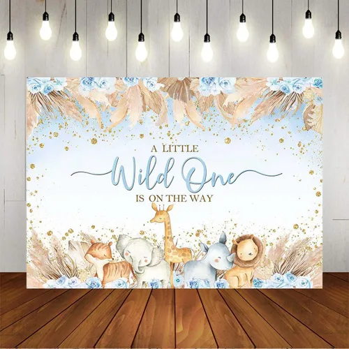 Miniatura 5 de Mocsicka Telón de fondo para baby shower de safari para niños, diseño bohemio, animales de la selva, un poco salvaje, uno está en el camino, vinilo