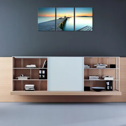 Miniatura 2 de Wieco Art 3 piezas de lienzo de paisaje marino impresiones de arte de pared, puesta de sol, océano, playa, pinturas para cocina, dormitorio, hogar