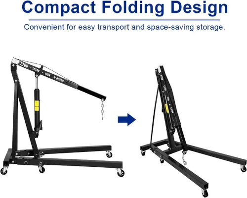 Miniatura 2 de Goplus - Grúa plegable para motor con capacidad para 2 toneladas, plataforma elevadora, para taller, de acero resistente y 6 ruedas de hierro