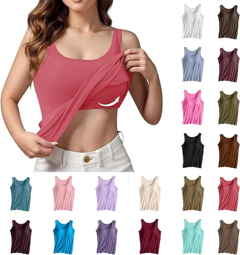 Miniatura 20 de Camiseta sin mangas con brasier integrado para mujer, sin mangas, correa ancha, ropa de dormir básica, para entrenamiento, yoga, camisola acolchada