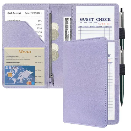Miniatura 22 de ACdream - Libretas de servicio para camarera, libreta de anotación de comensales, lindo organizador de piel y cartera para dinero, para presentar AB