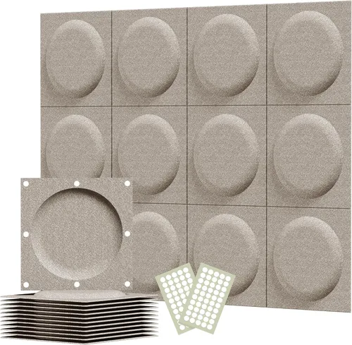 Miniatura 14 de Paneles acústicos 3D de pared, paquete de 12 paneles acústicos de arte circular de 12 x 12 pulgadas para decoración de pared interior, paneles